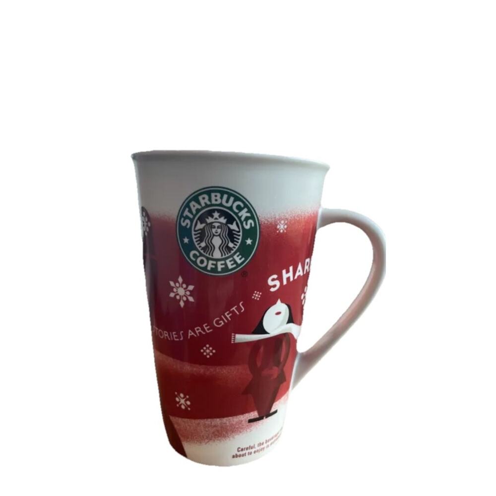 Starbucks Coffee 2010 Tall Cup Mug 16 oz Stories are Gifts Share Red Latte Mug!